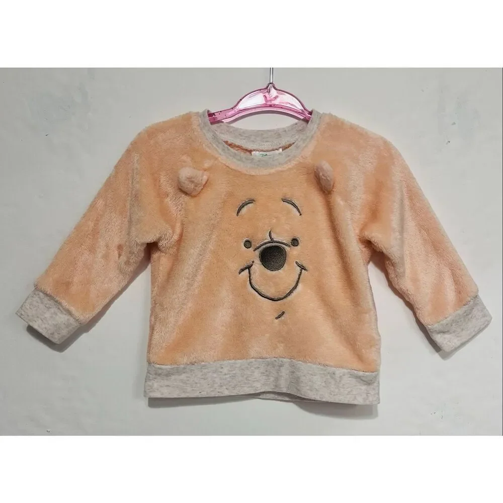Disney Baby Fuzzy Peach Colored Winnie The Pooh sweatshirt Size 9 Months